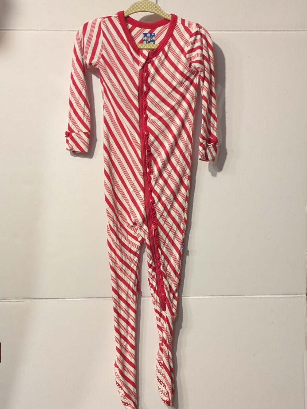 Kickee Pants Candy Cane Diagonal Stripe Footed One-Piece
